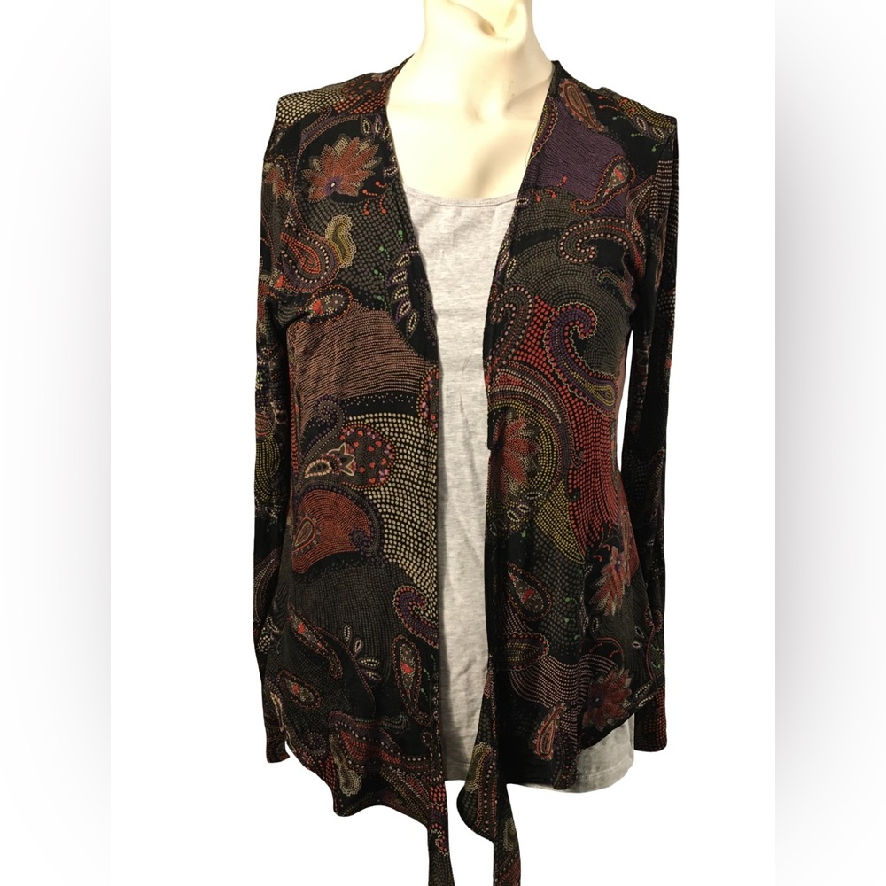 Open-Front Paisley Cardigan in Black Multi